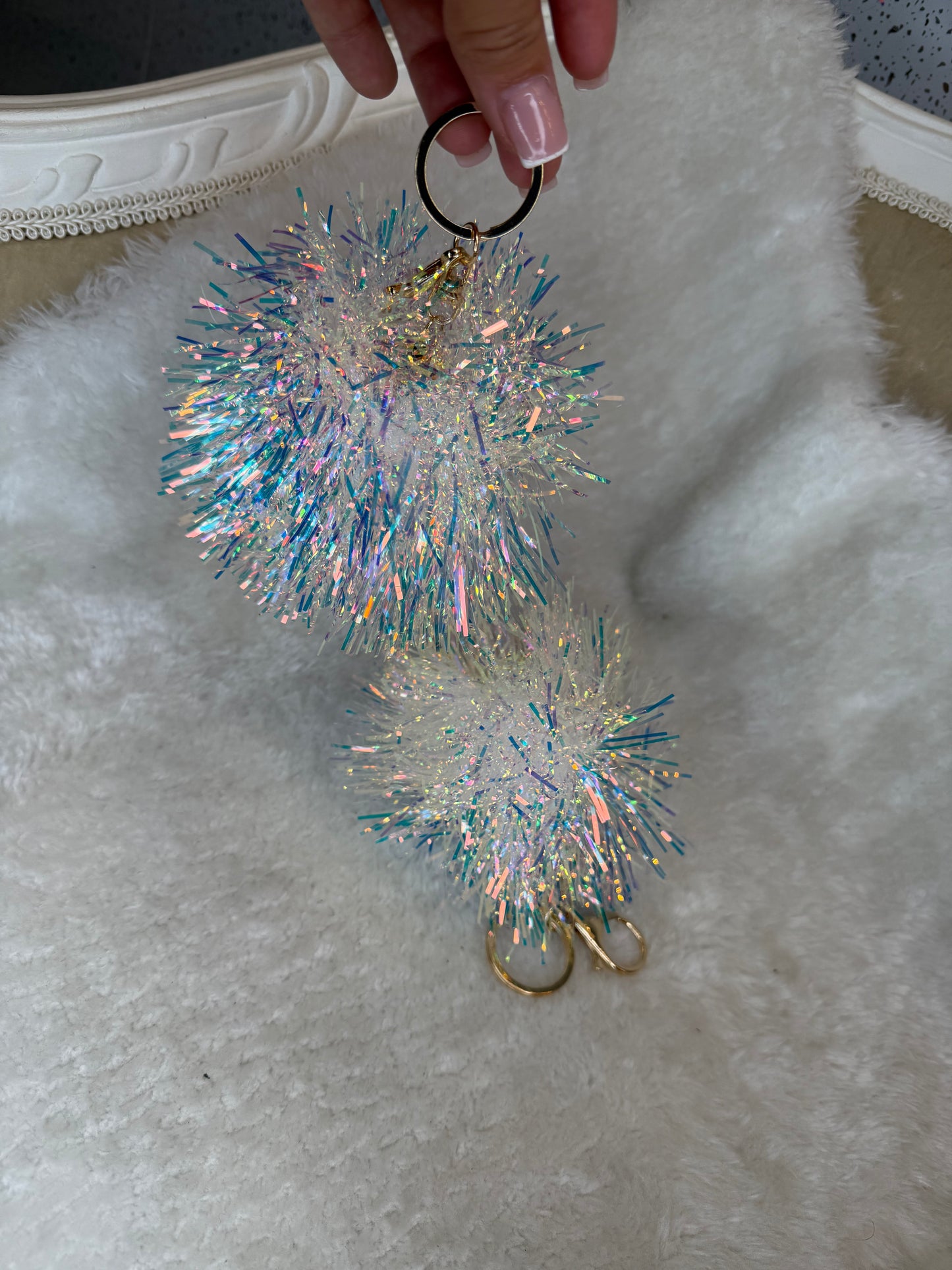 Sparkly Pom Pom key ring