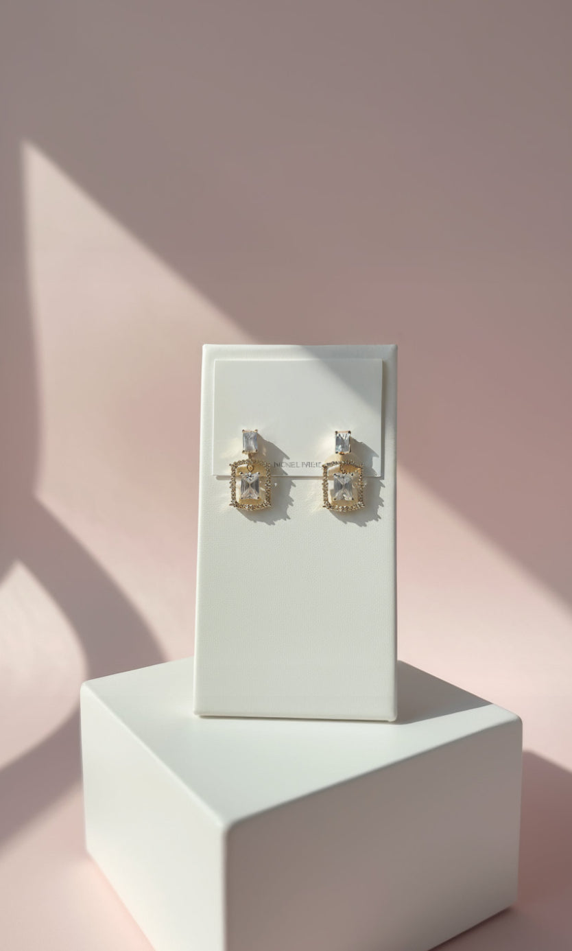 Square Layered Crystal Stud Earrings