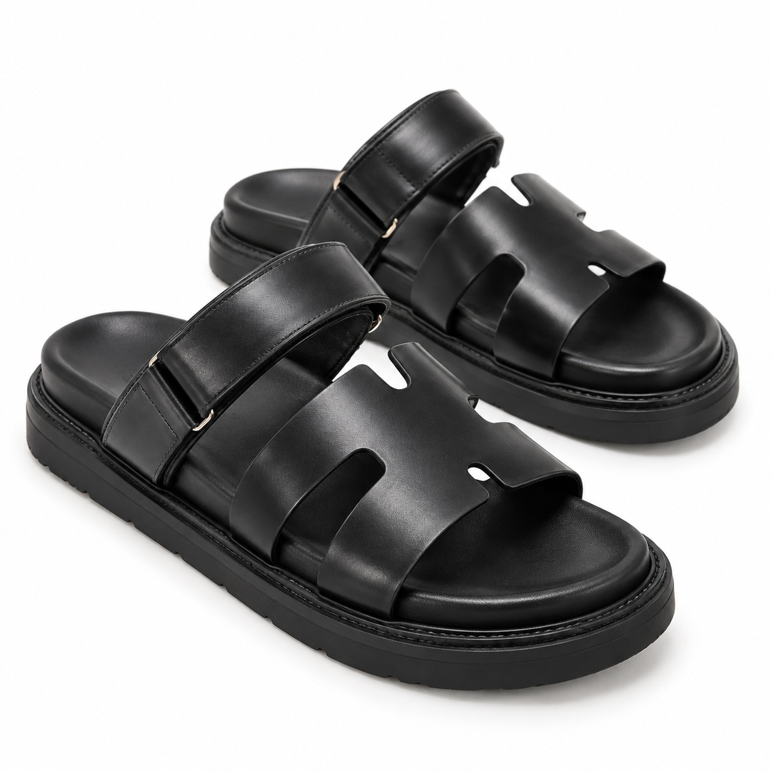 Women’s Black Strappy Sandals | Chunky Sole Summer Shoes | Casual Everyday Sandals