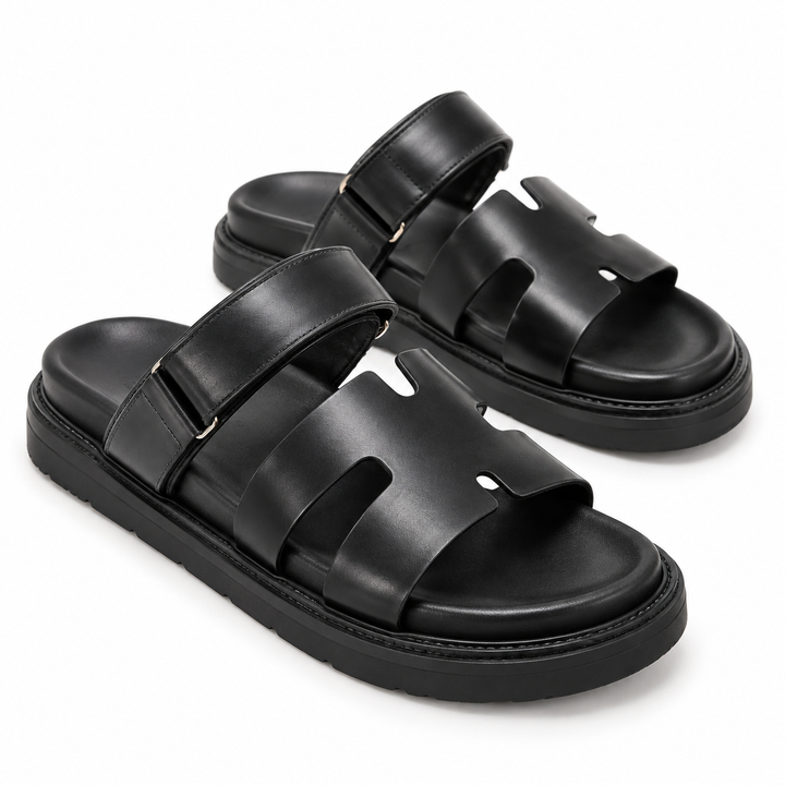 Women’s Black Strappy Sandals | Chunky Sole Summer Shoes | Casual Everyday Sandals