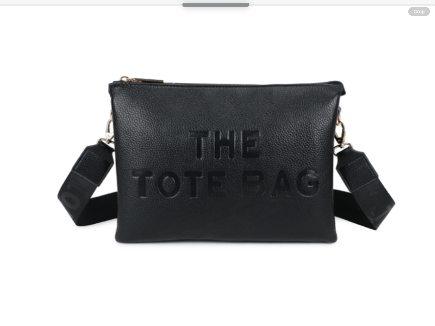 Tote crossbody bag with text strap