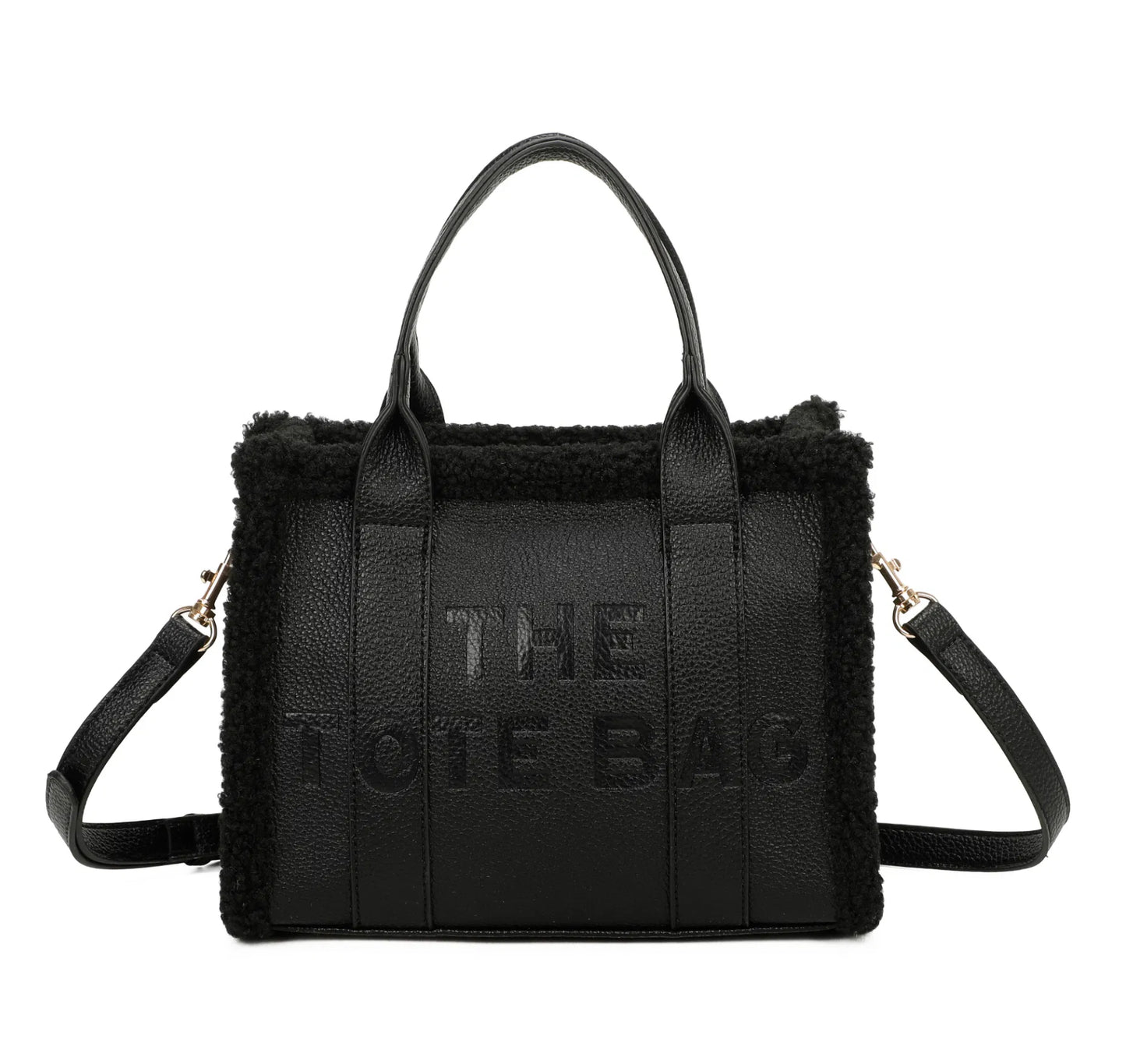 Debossed mini fuzzy edged tote handbags