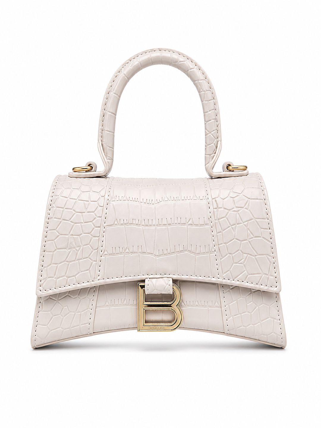 Black Croc Effect Top Handle Hourglass Handbag | Structured Grab Bag