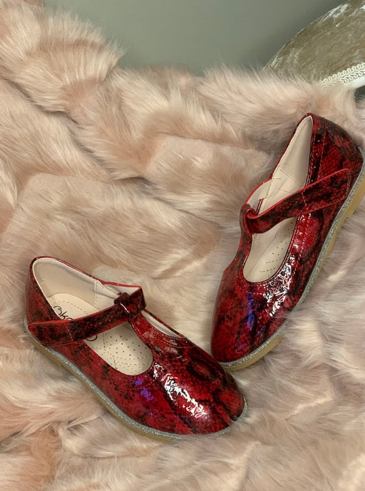 Red Snake Print Girls Shoes