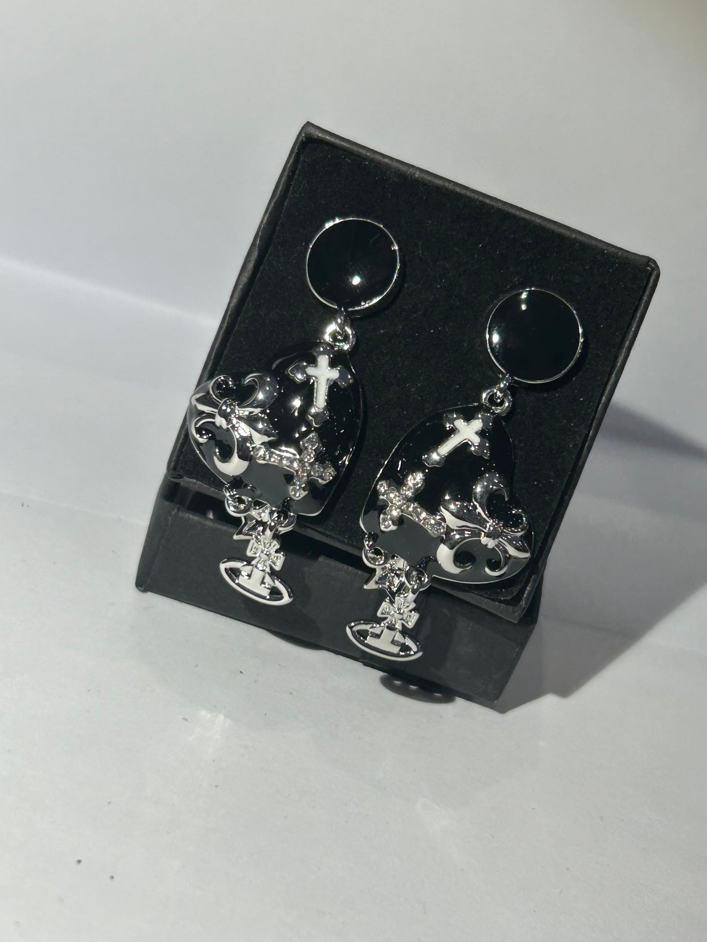 Black and silver dangle earrings