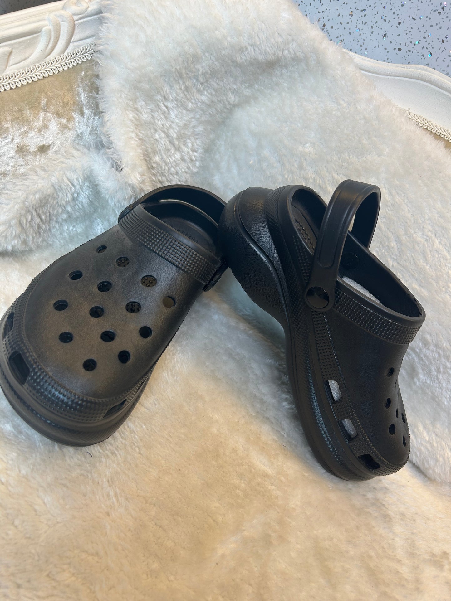 Black clogs - like crocs with wedge 