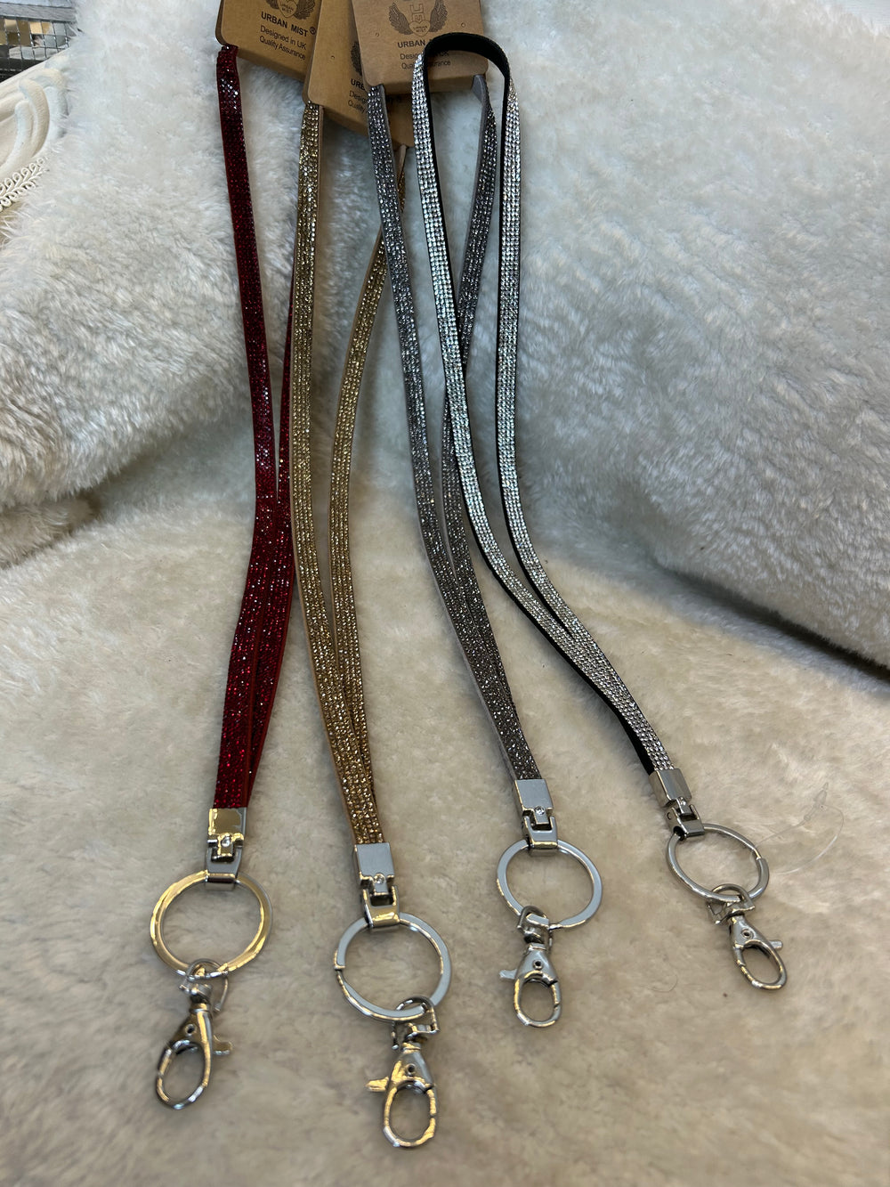 Four glittery gem detail necklace lanyards  in different colours