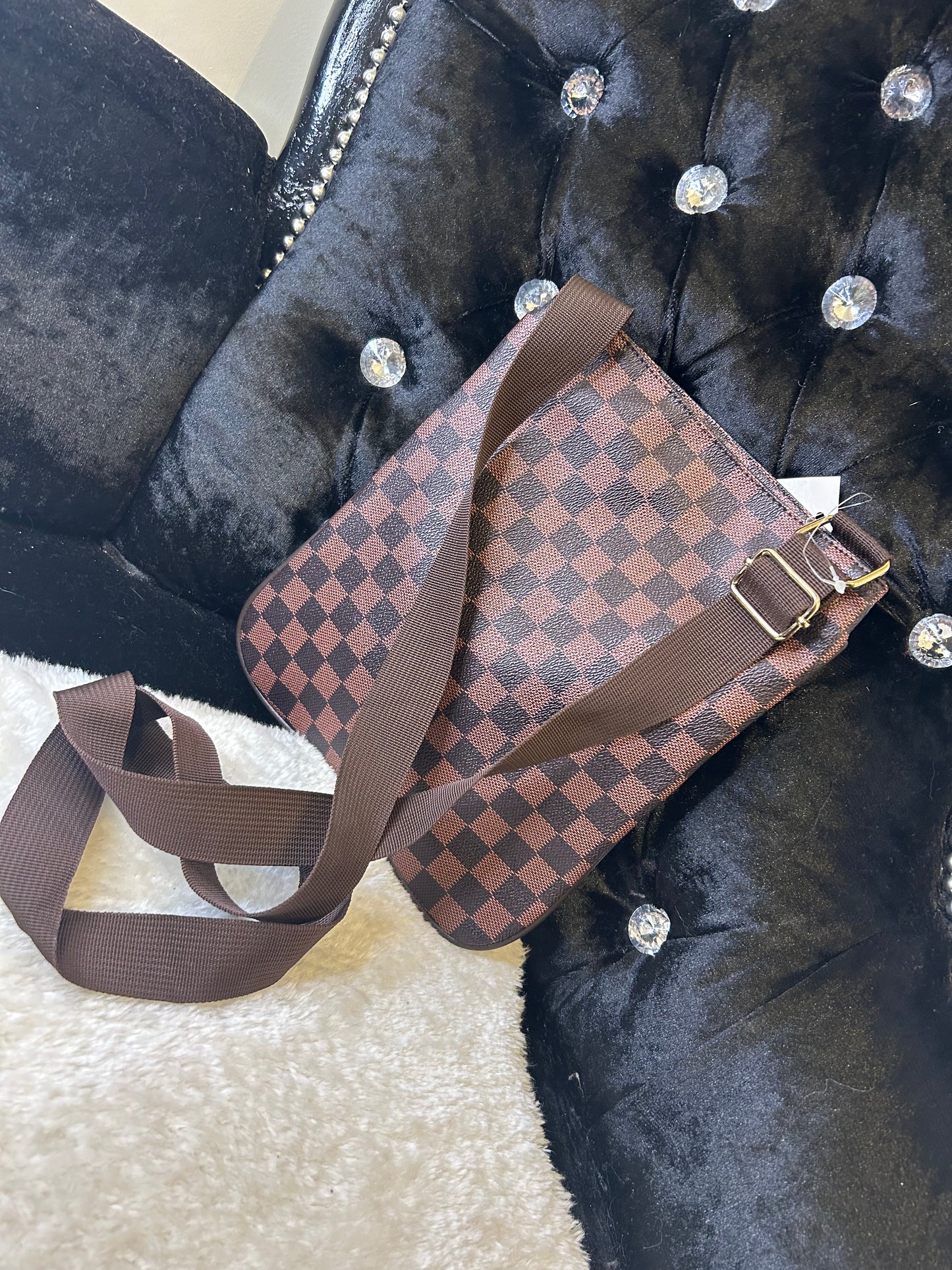 Brown checked crossbody bag