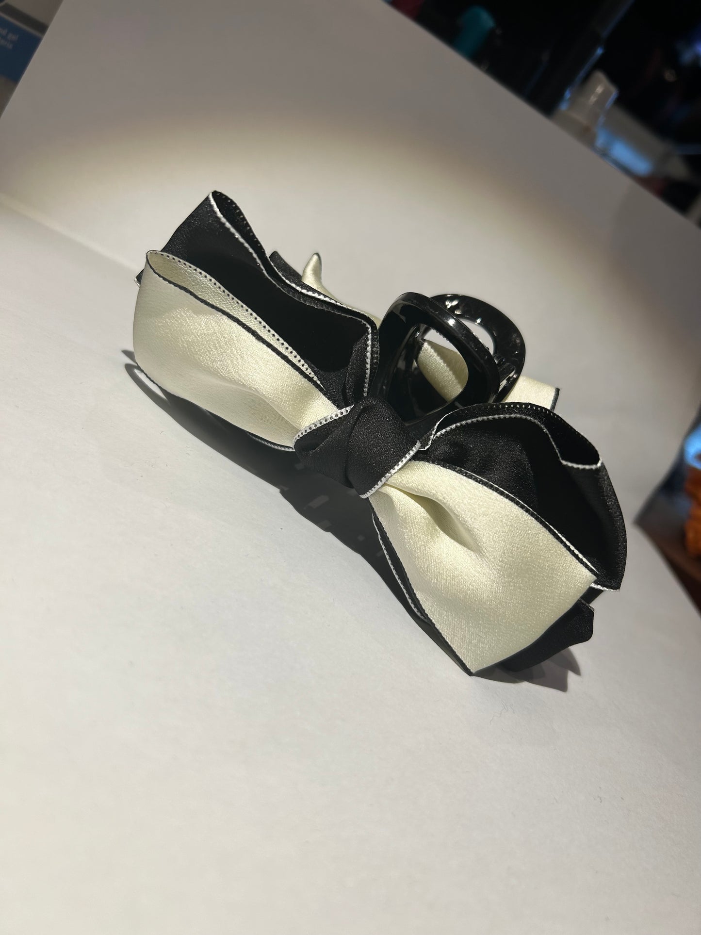 Black and cream bow hair clip