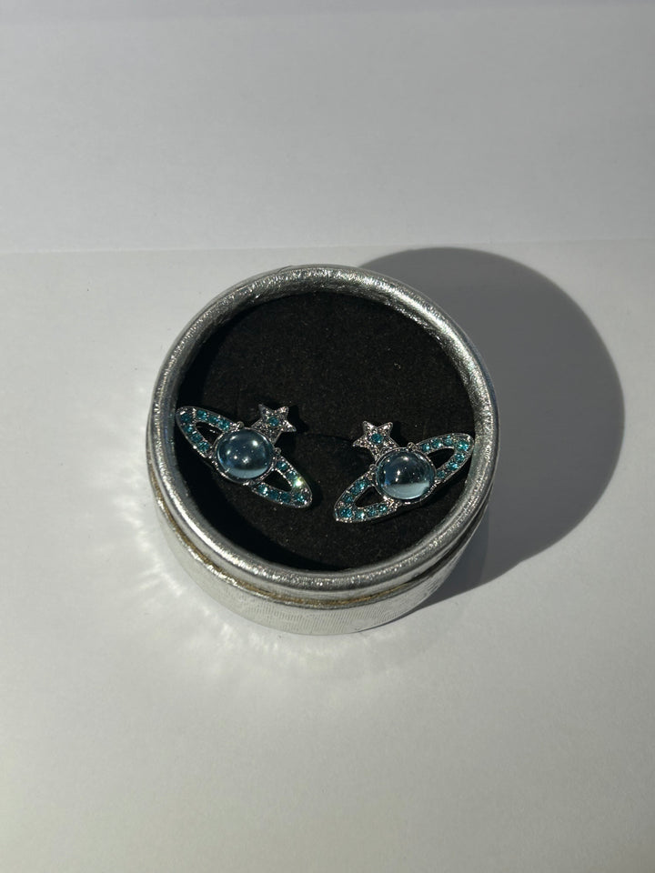 Blue crystal planet earrings