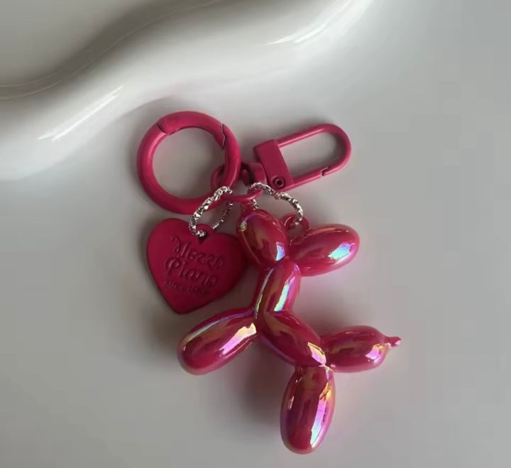 Balloon dog keyring charm with heart tag