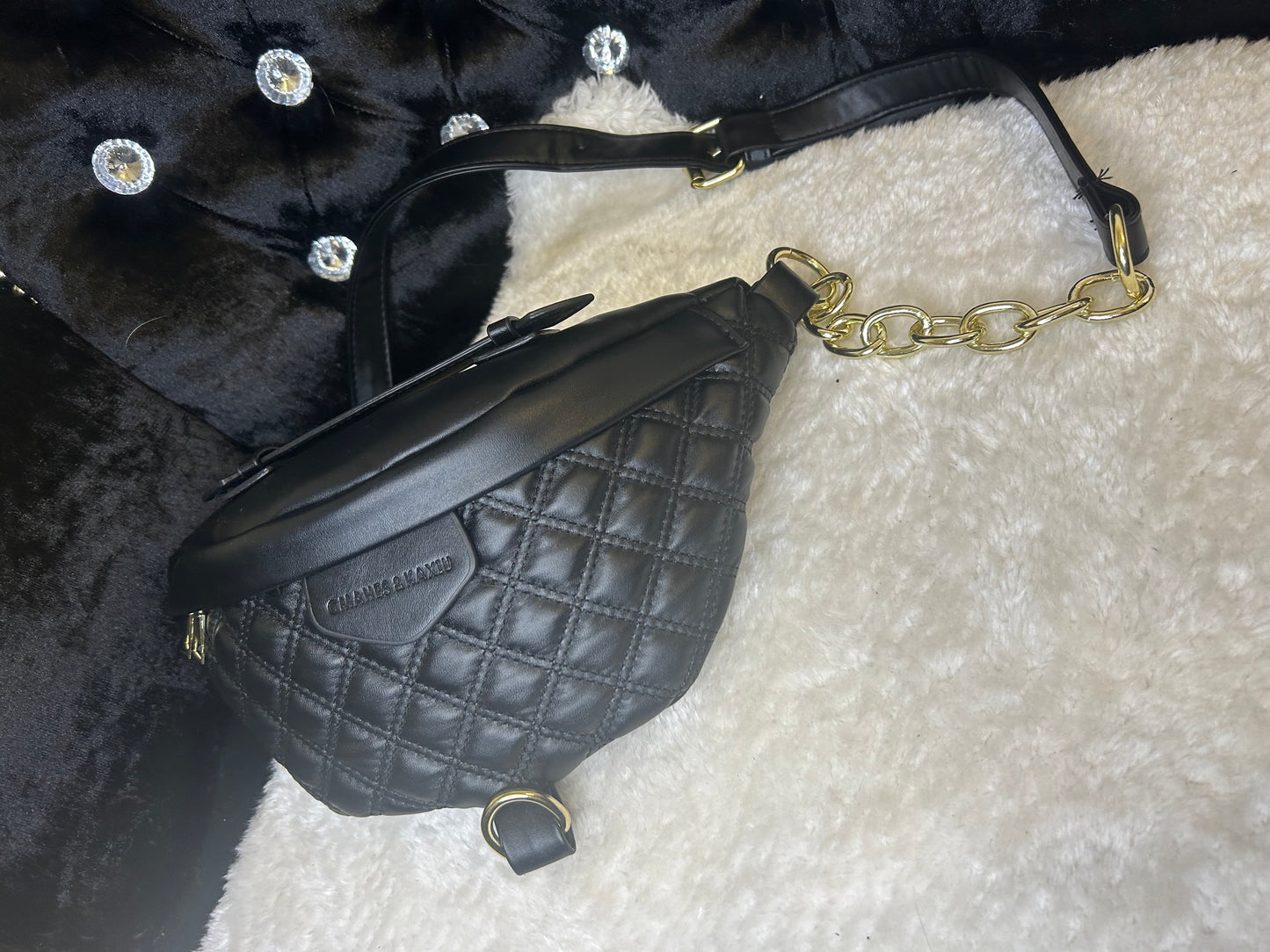 Black chain detailed bum bag