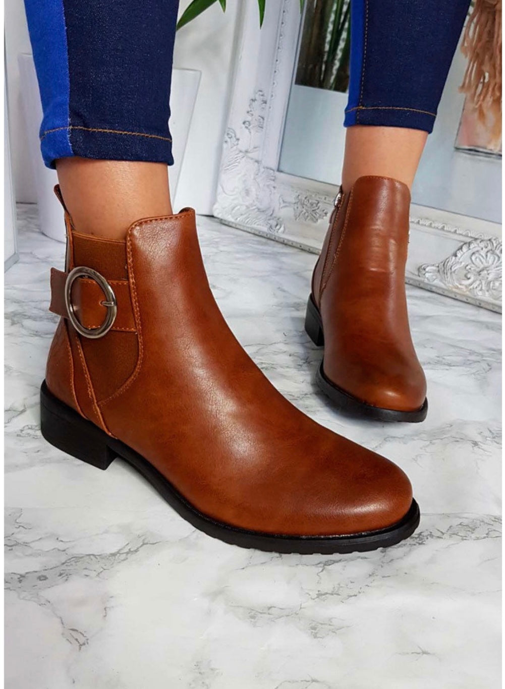 Faux leather ankle boots black or tan