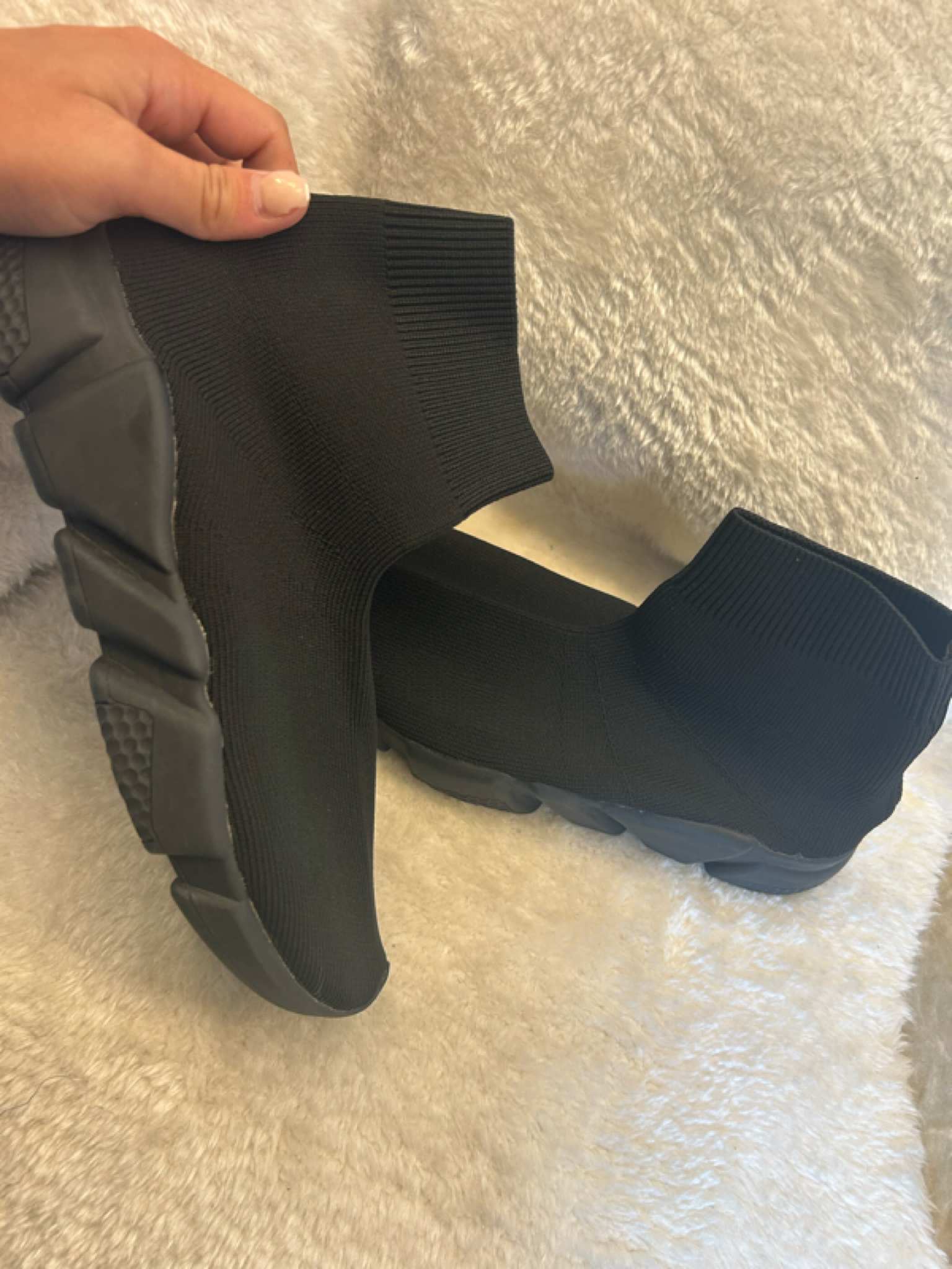 All black rubber sole sock trainers boot 