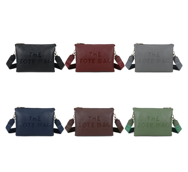 Set of six tote crossbody bags in different colours with &