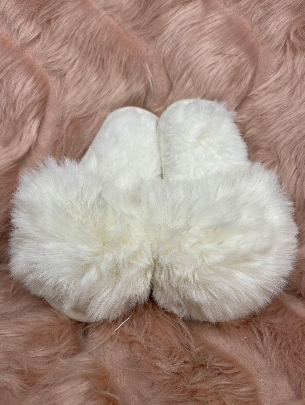 white/cream faux fur open toe slider slippers for kids
