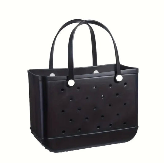 Black rubber tote beach bag