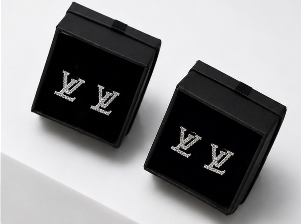 Silver Crystal Monogram Stud Earrings