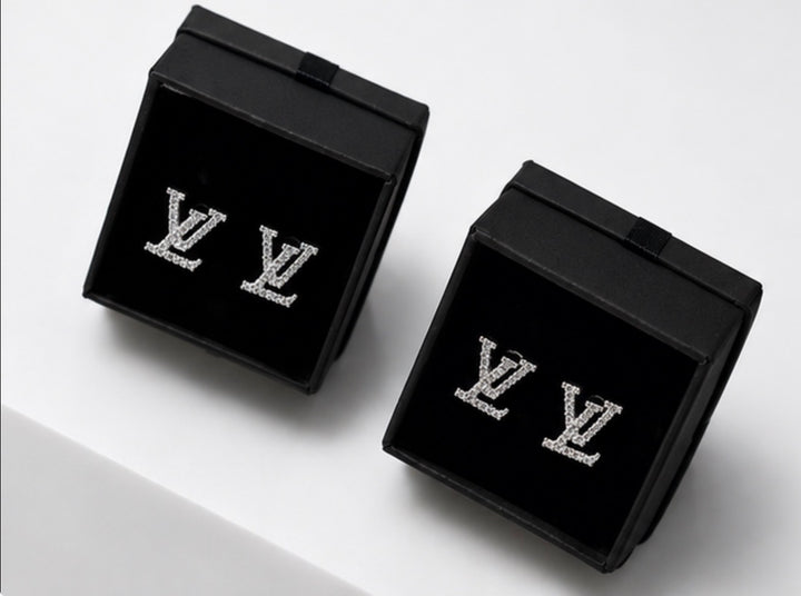 Silver Crystal Monogram Stud Earrings