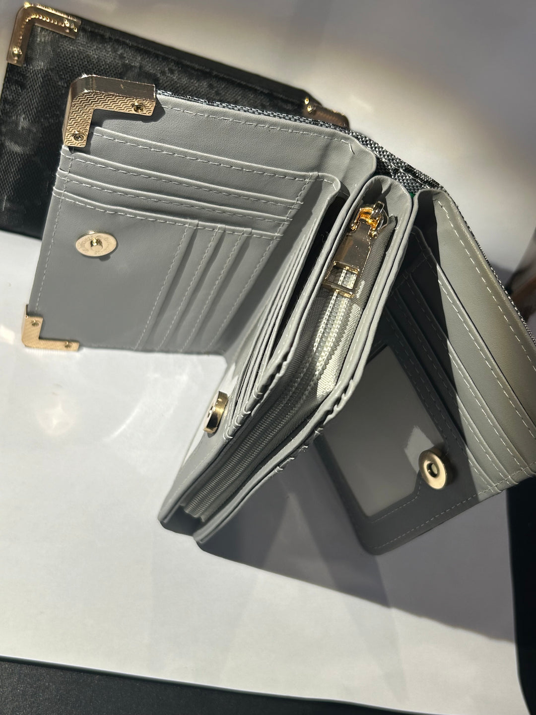 Monogram purse interior card slots and coin zip
