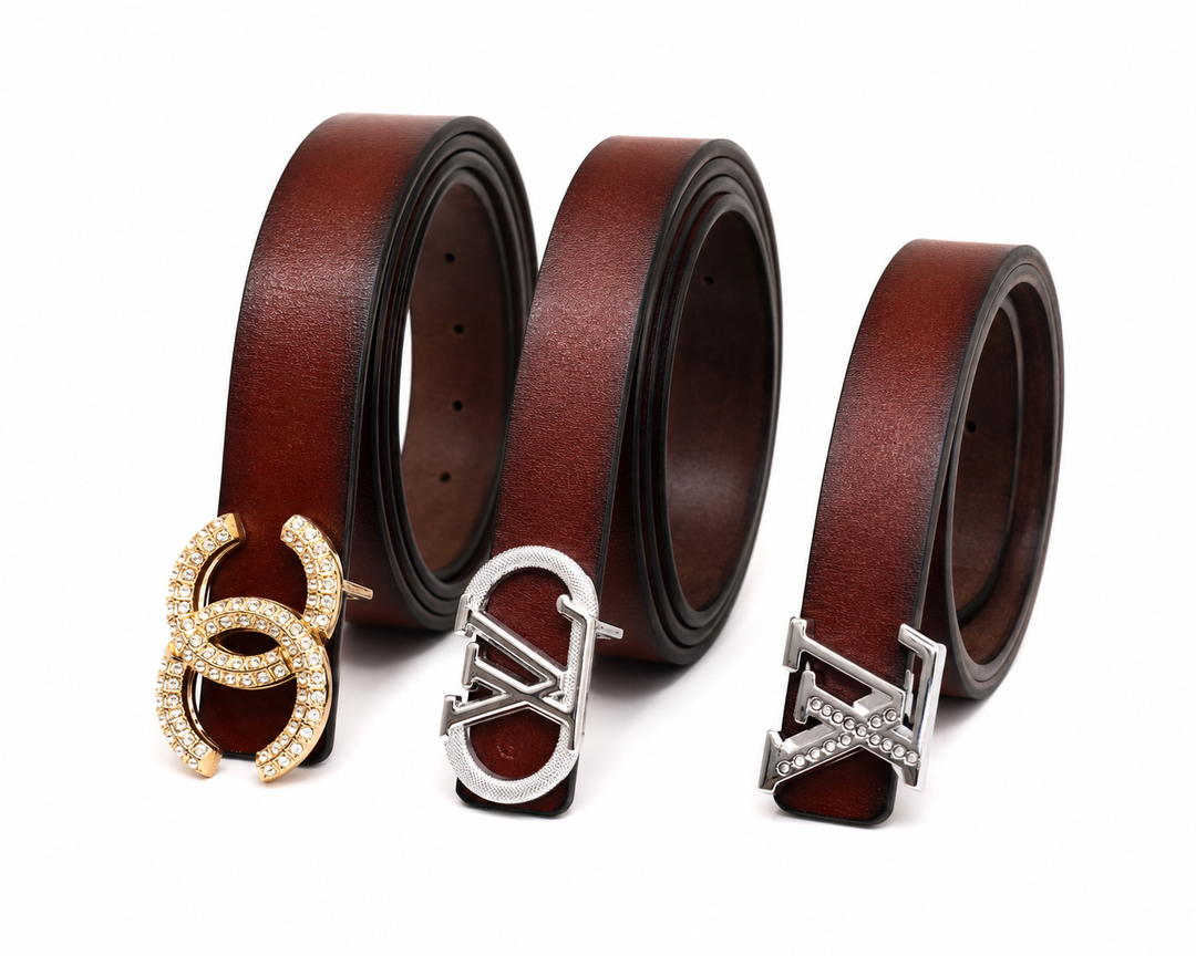 Brown thing belts with crystal detail lettering 