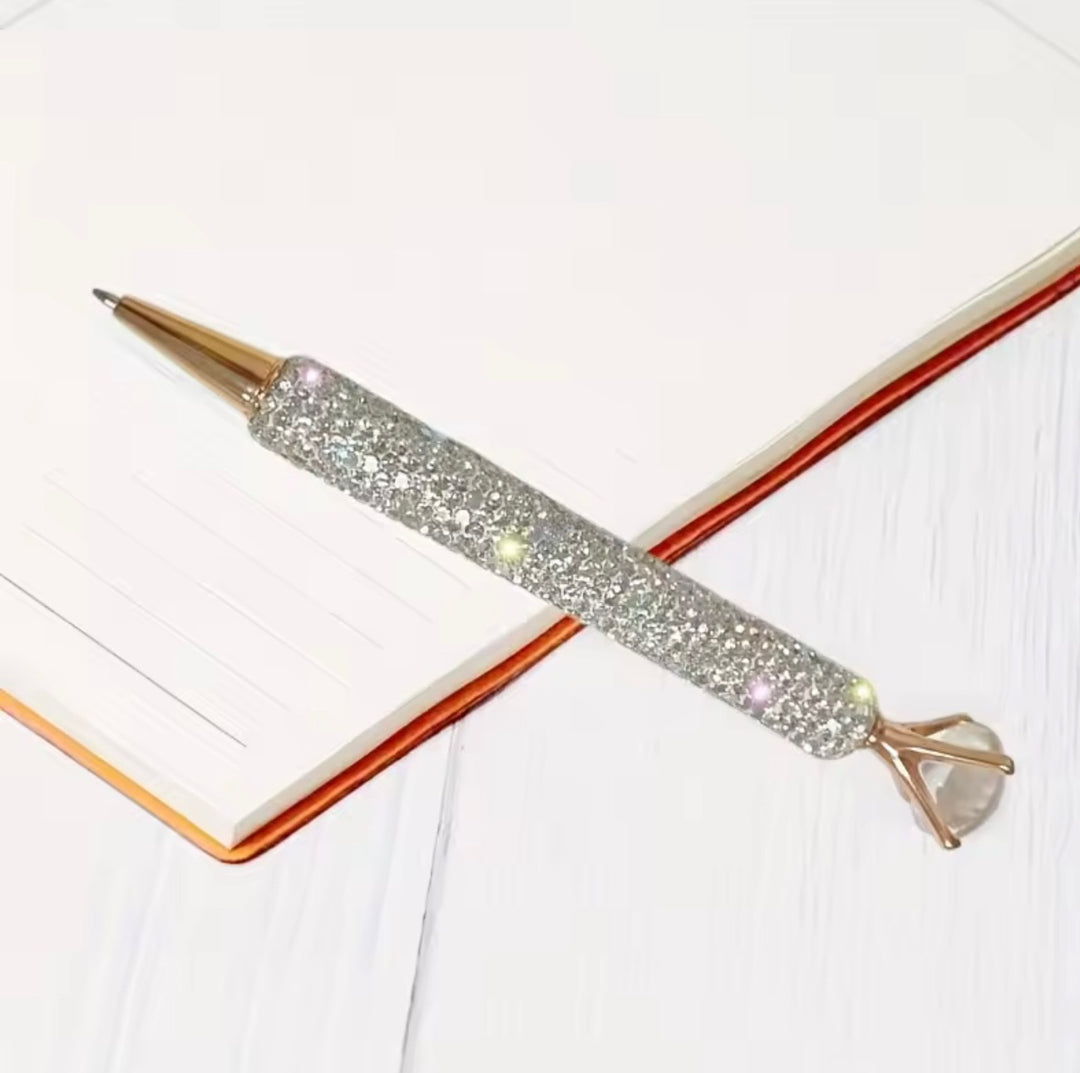 Crystal diamanté ballpoint pen with large gem top and rose gold detail