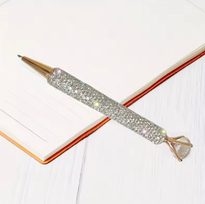 Crystal diamanté ballpoint pen with large gem top and rose gold detail
