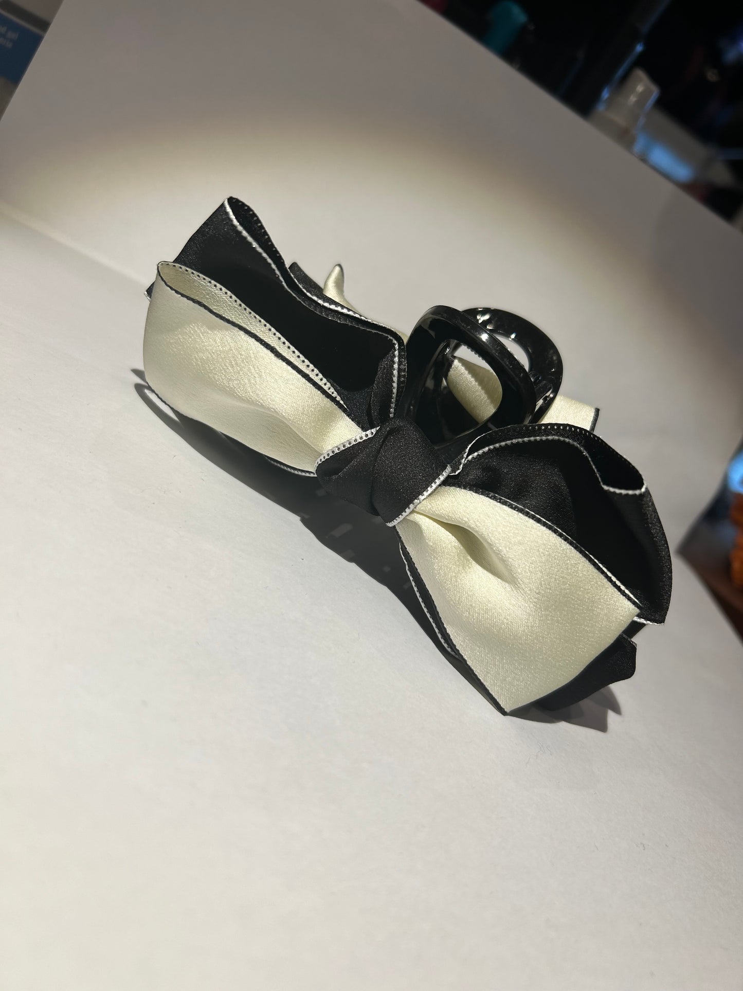 Black and cream bow hair clip