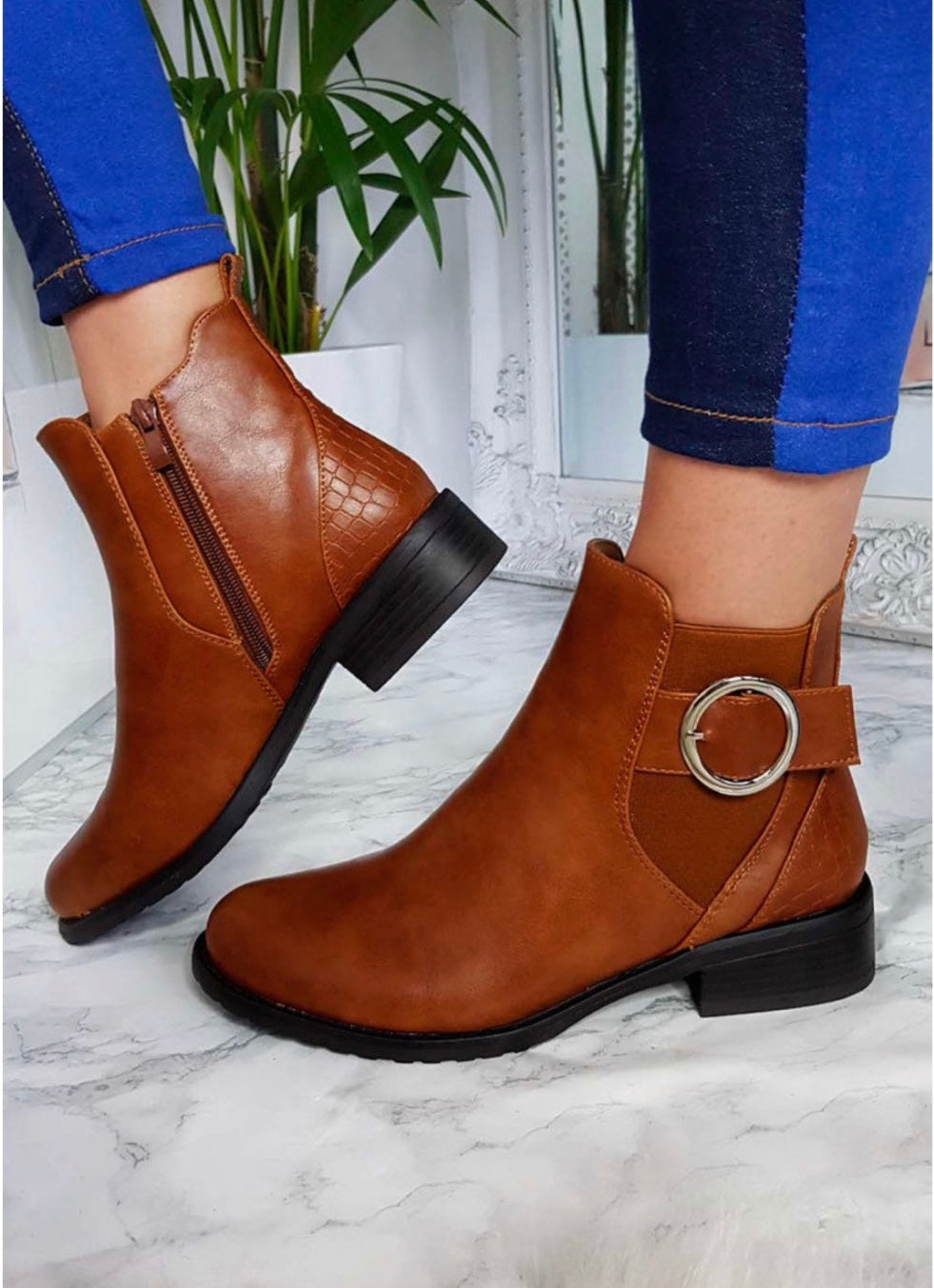 Faux leather ankle boots black or tan