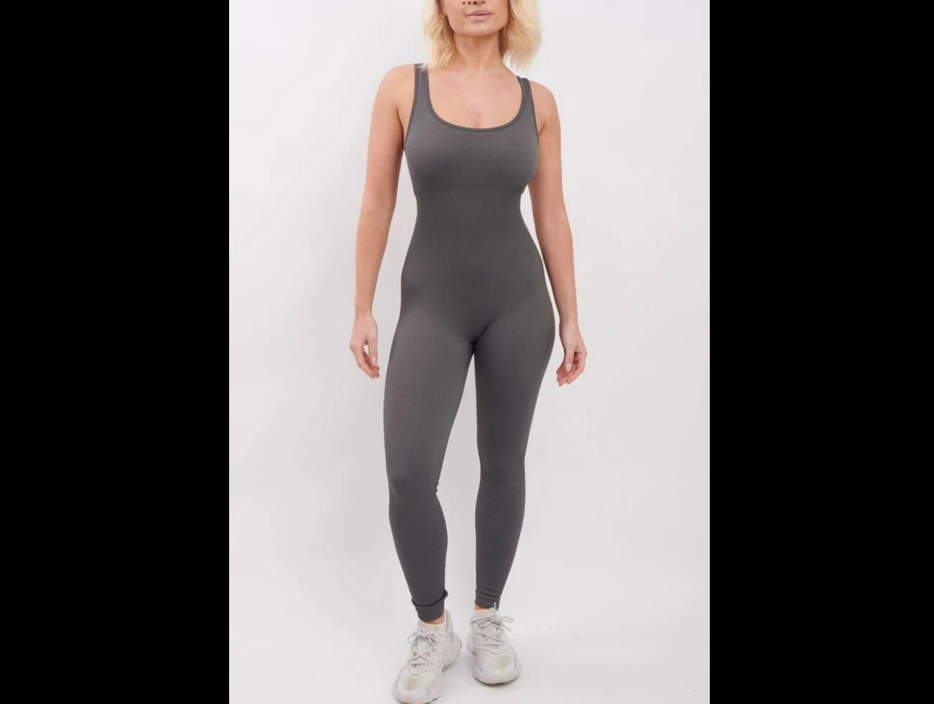 Light grey ribbed womens jumpsuit