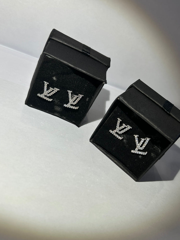 Silver crystal letter earrings