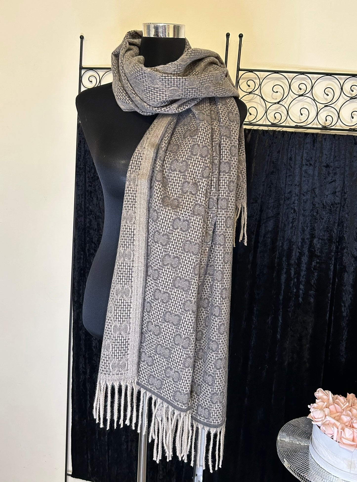 Grey letter scarf