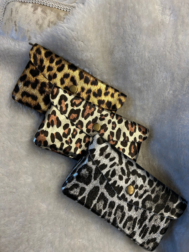 Leopard print real leather purses in different colours 
