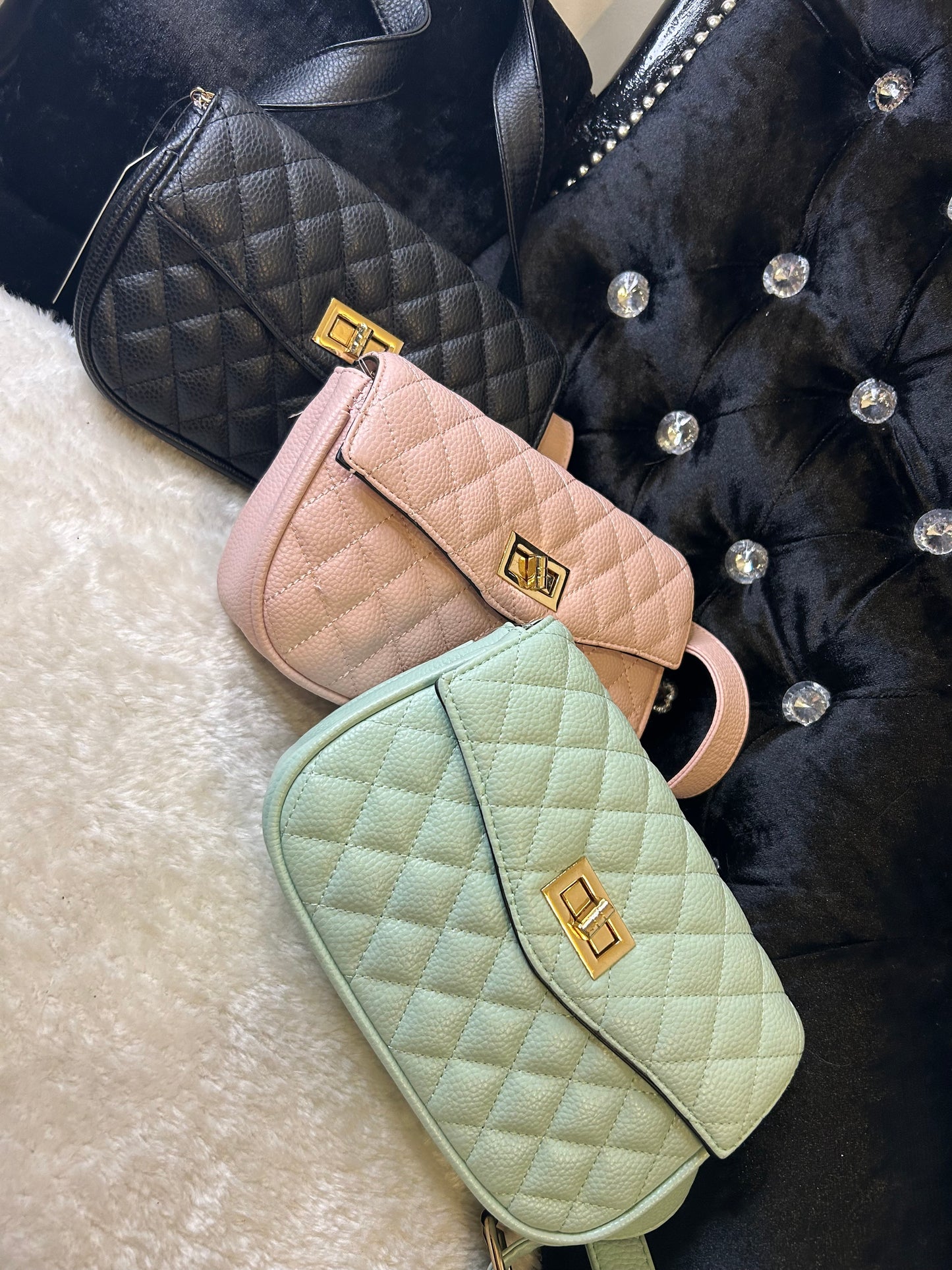 Quilted gold detail crossbody bags