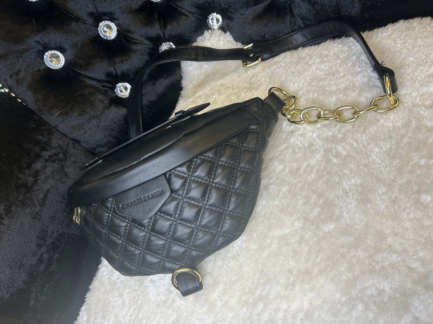 Black chain detailed bum bag