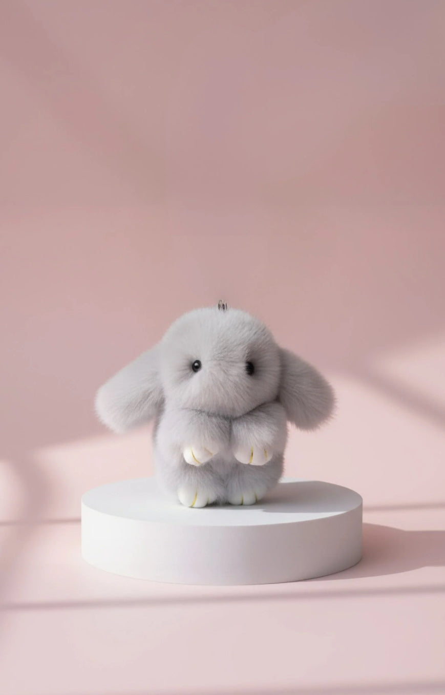 Light grey bunny teddy keyring 