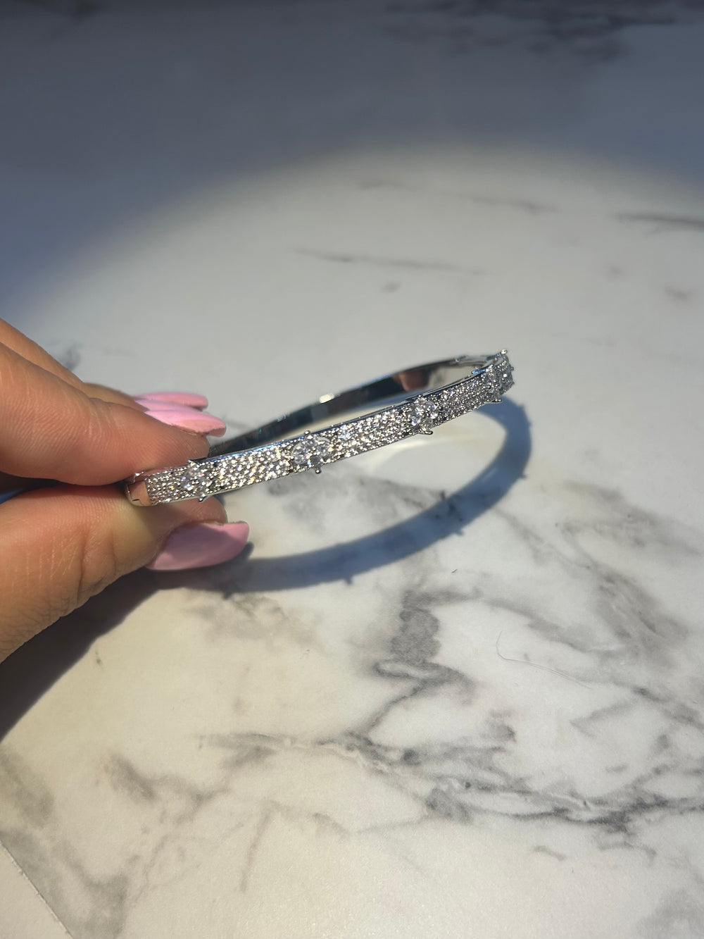 Silver crystal embellished bangle bracelet 