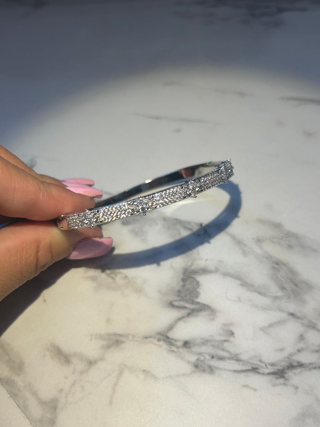 Silver crystal embellished bangle bracelet 