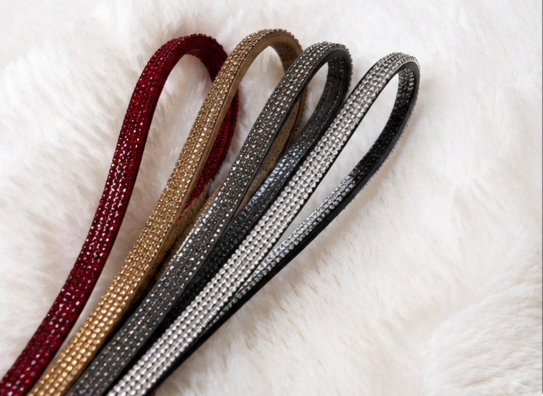 Crystal sparkle lanyards in red, gold, grey and silver with silver-tone keyring and clasp attachments.