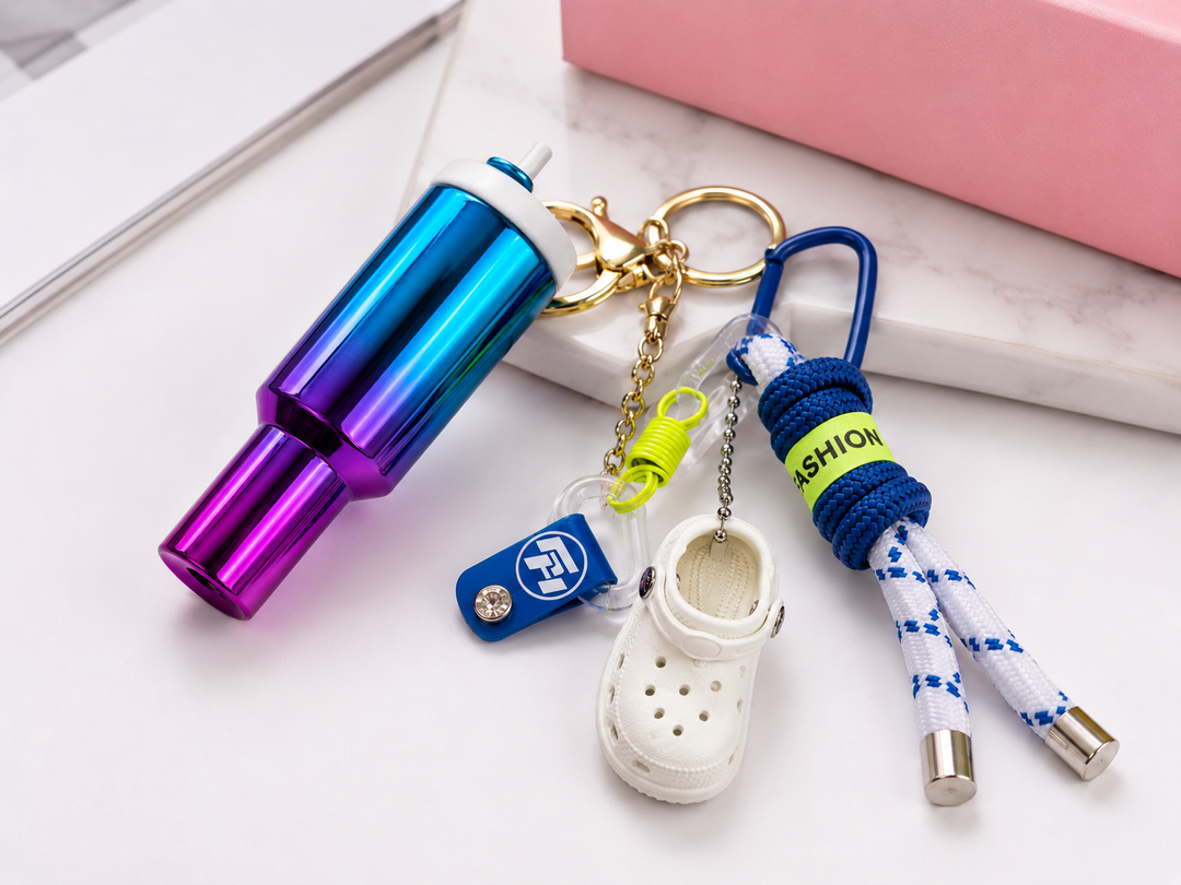 Mini Cup &amp; Clog Charm Keychain with Carabiner Clip – Cute Bag Accessory