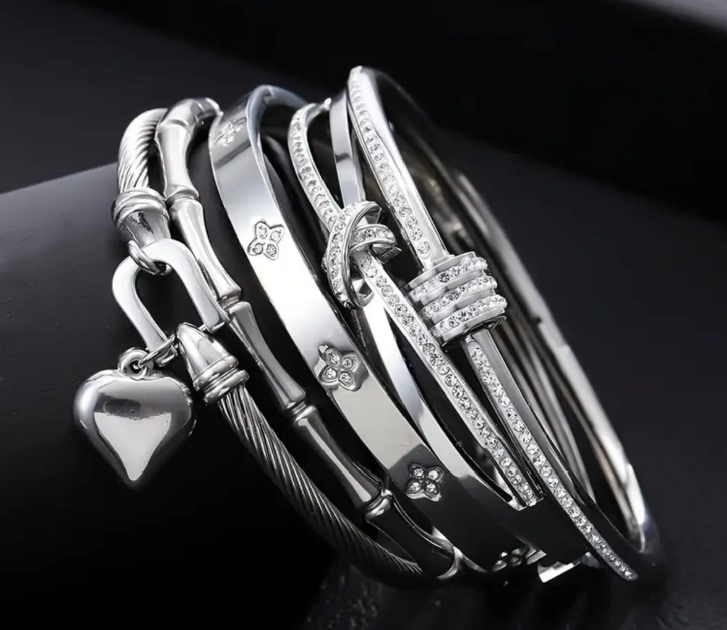 Silver bangle stack set