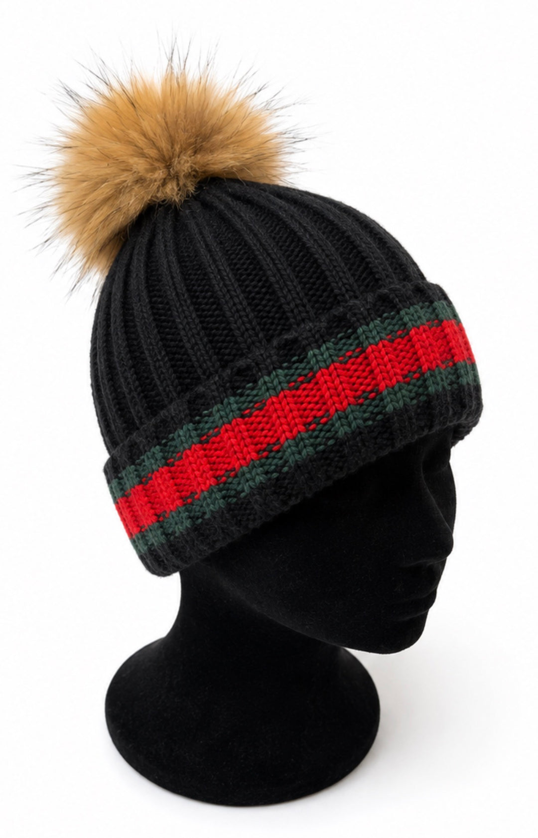 Luxury Ribbed Knit Bobble Hat with Removable Faux Fur Pom Pom