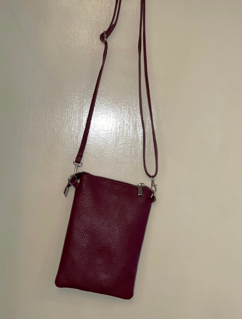 Burgundy Leather crossbody small satchel bag