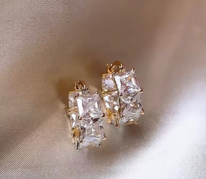 Princess cut crystal hoop earrings with sparkling square stones