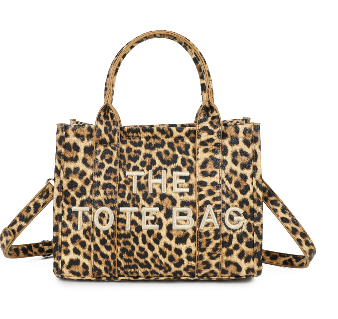 Leopard print tote bag with &