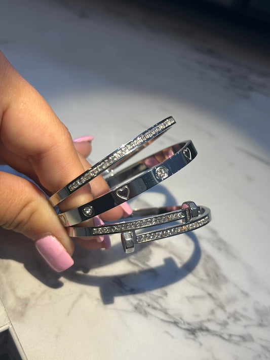 Silver crystal bangle set
