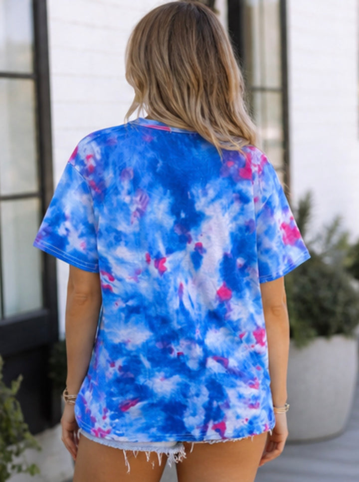 Blue &amp; Pink Tie Dye Heart Oversized T-Shirt