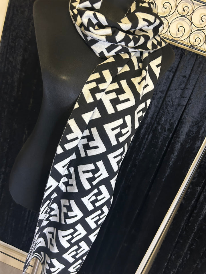bold inspired letter print design scarf in black and white