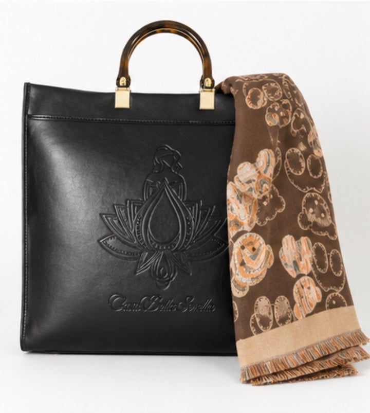 Casa Bella Sorella embossed tote handbag with matching patterned fashion scarf