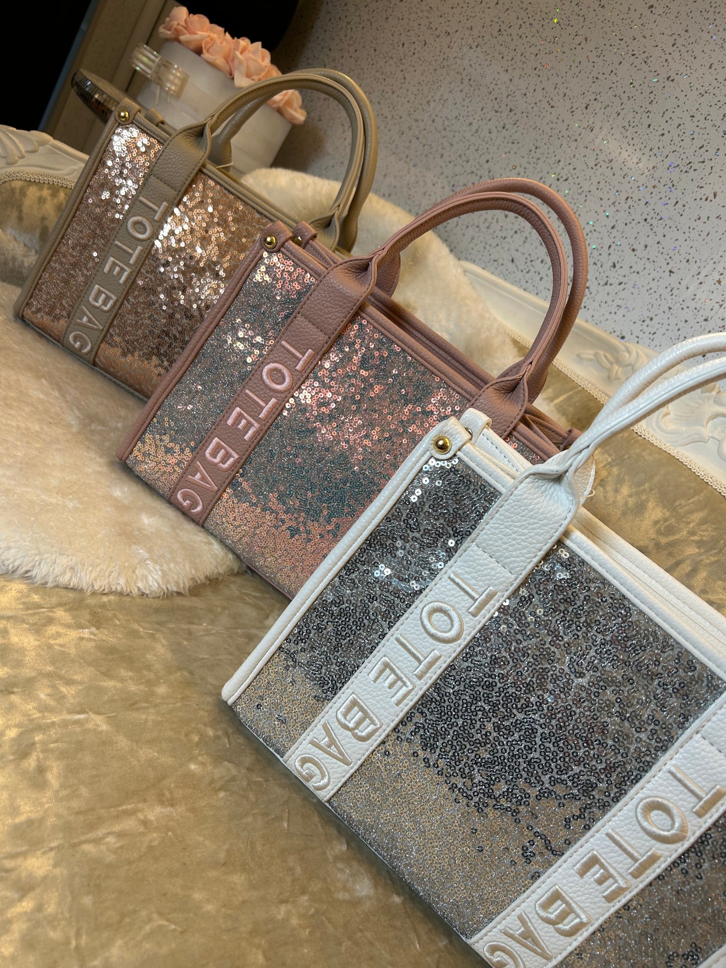 The glitz & glam Sequin embellishes tote bags